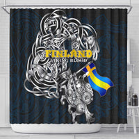 Sweden Viking Blood Shower Curtain Nordic Runes and Shield of Ancestry in Tribal Knotwork