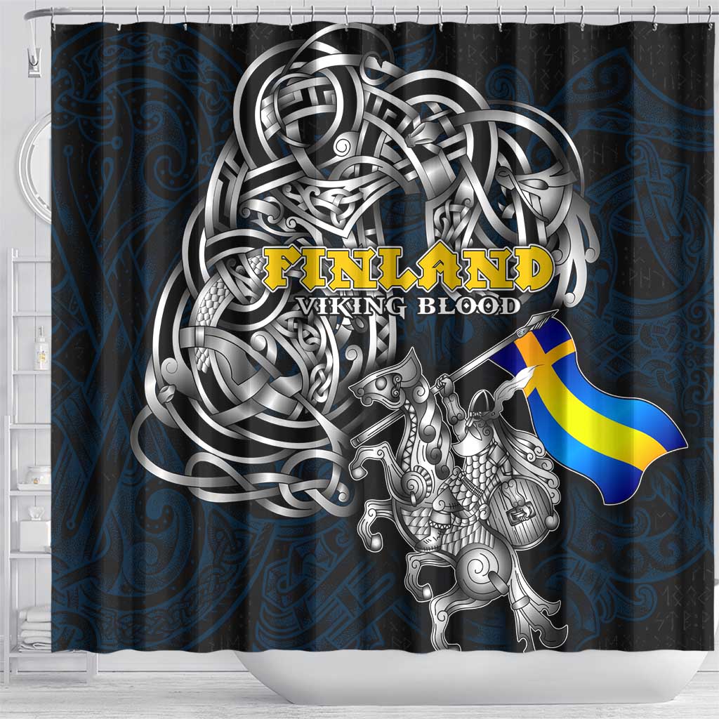 Sweden Viking Blood Shower Curtain Nordic Runes and Shield of Ancestry in Tribal Knotwork