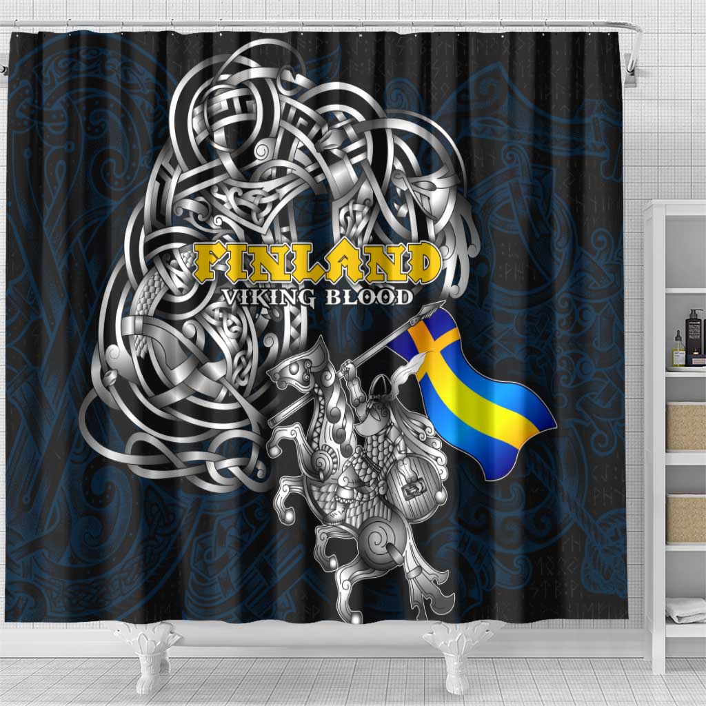 Sweden Viking Blood Shower Curtain Nordic Runes and Shield of Ancestry in Tribal Knotwork