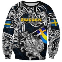 Personalized Sweden Viking Blood Sweatshirt Nordic Runes and Shield of Ancestry in Tribal Knotwork