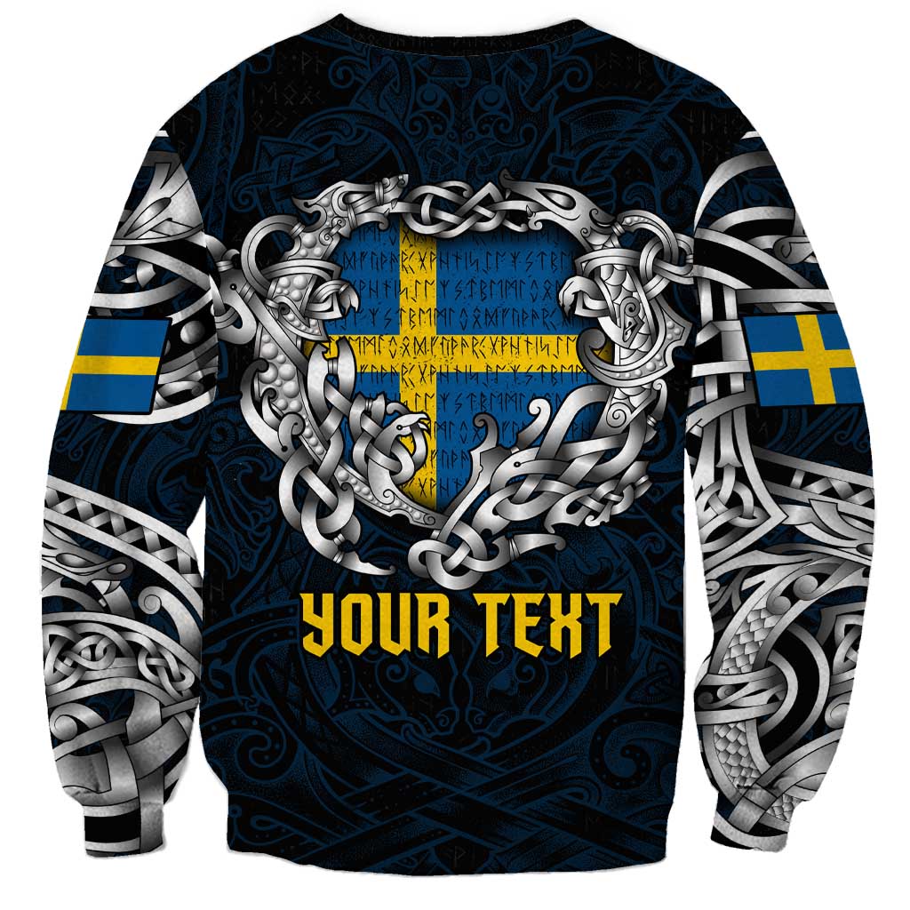 Personalized Sweden Viking Blood Sweatshirt Nordic Runes and Shield of Ancestry in Tribal Knotwork