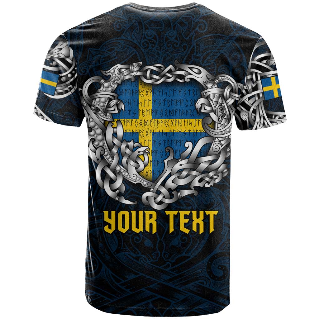 Personalized Sweden Viking Blood T Shirt Nordic Runes and Shield of Ancestry in Tribal Knotwork