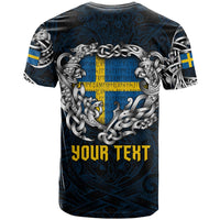 Personalized Sweden Viking Blood T Shirt Nordic Runes and Shield of Ancestry in Tribal Knotwork
