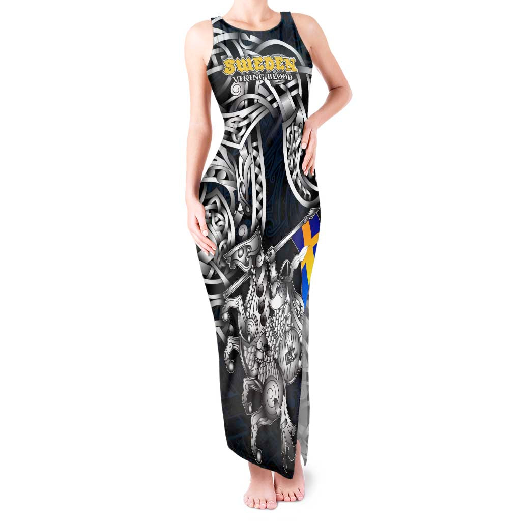 Personalized Sweden Viking Blood Tank Maxi Dress Nordic Runes and Shield of Ancestry in Tribal Knotwork