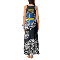 Personalized Sweden Viking Blood Tank Maxi Dress Nordic Runes and Shield of Ancestry in Tribal Knotwork