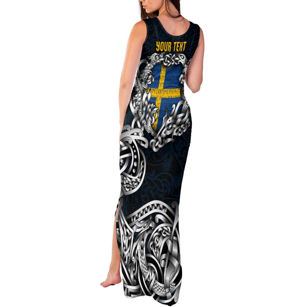 Personalized Sweden Viking Blood Tank Maxi Dress Nordic Runes and Shield of Ancestry in Tribal Knotwork