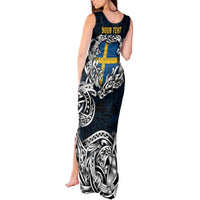 Personalized Sweden Viking Blood Tank Maxi Dress Nordic Runes and Shield of Ancestry in Tribal Knotwork