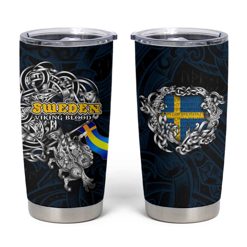 Sweden Viking Blood Tumbler Cup Nordic Runes and Shield of Ancestry in Tribal Knotwork