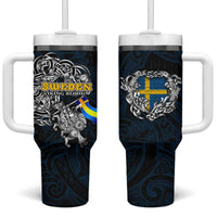 Sweden Viking Blood Tumbler With Handle Nordic Runes and Shield of Ancestry in Tribal Knotwork