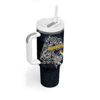 Sweden Viking Blood Tumbler With Handle Nordic Runes and Shield of Ancestry in Tribal Knotwork
