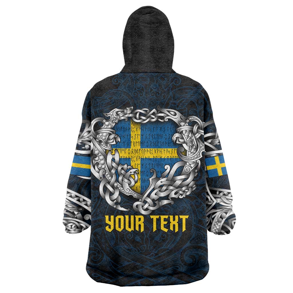 Personalized Sweden Viking Blood Wearable Blanket Hoodie Nordic Runes and Shield of Ancestry in Tribal Knotwork