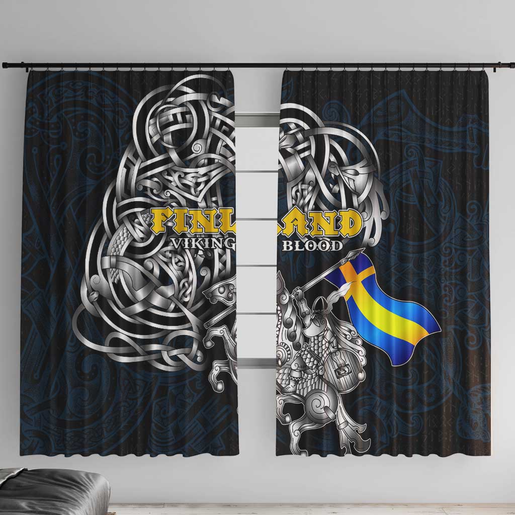 Sweden Viking Blood Window Curtain Nordic Runes and Shield of Ancestry in Tribal Knotwork