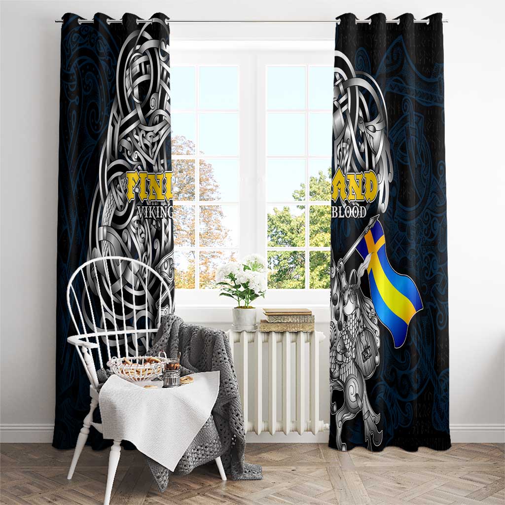 Sweden Viking Blood Window Curtain Nordic Runes and Shield of Ancestry in Tribal Knotwork