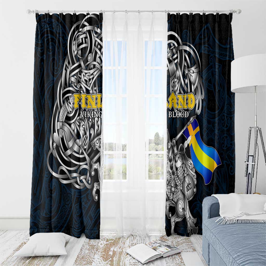 Sweden Viking Blood Window Curtain Nordic Runes and Shield of Ancestry in Tribal Knotwork