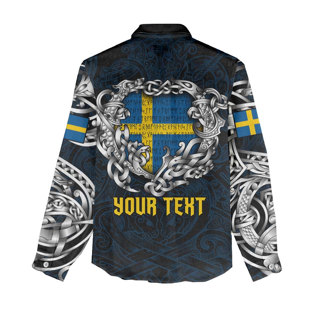 Personalized Sweden Viking Blood Women Casual Shirt Nordic Runes and Shield of Ancestry in Tribal Knotwork