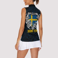 Personalized Sweden Viking Blood Women Sleeveless Polo Shirt Nordic Runes and Shield of Ancestry in Tribal Knotwork