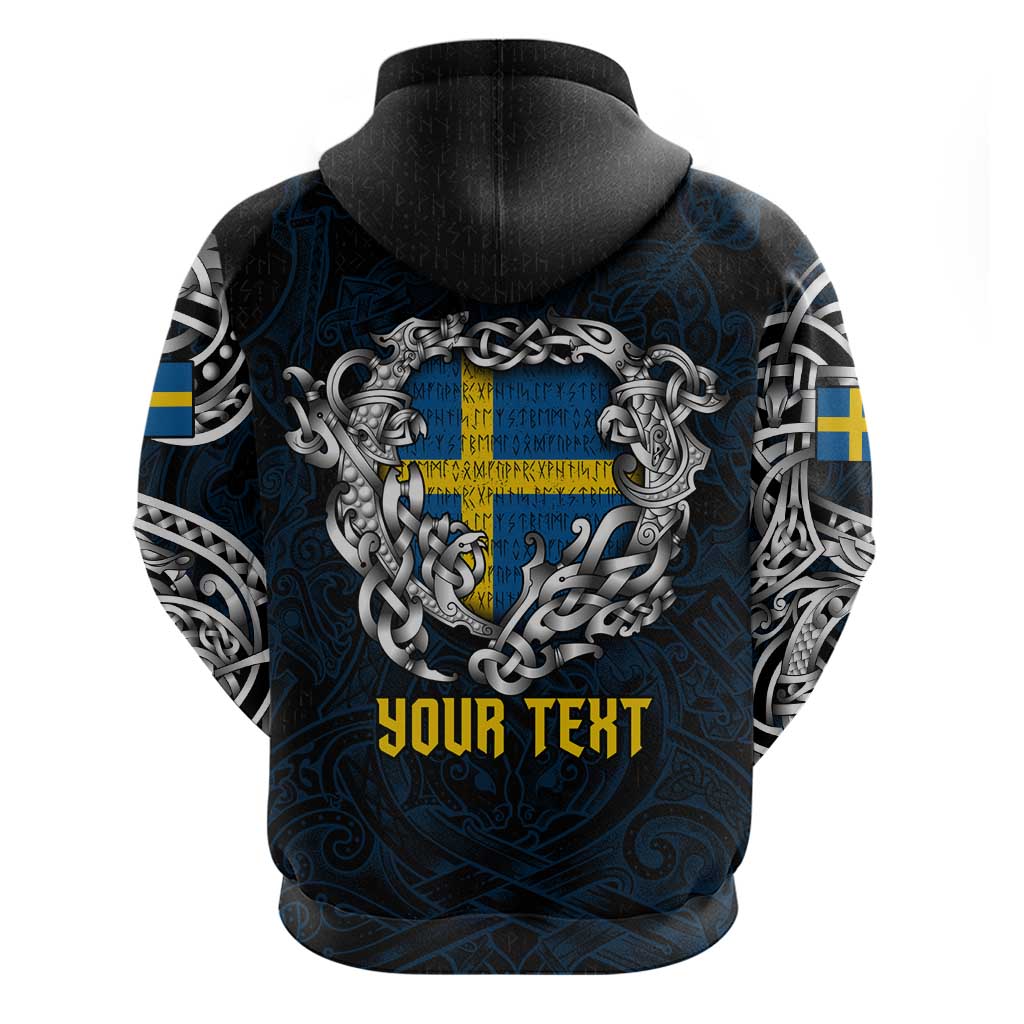 Personalized Sweden Viking Blood Zip Hoodie Nordic Runes and Shield of Ancestry in Tribal Knotwork