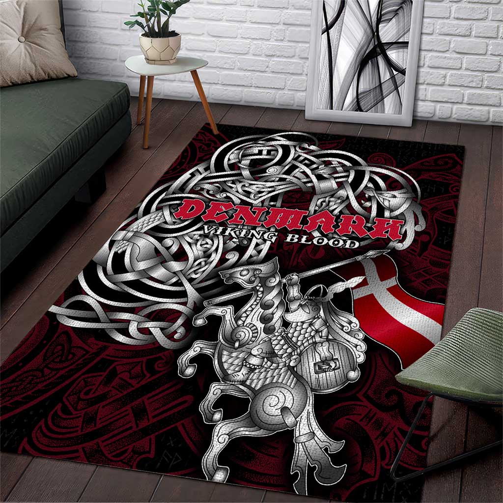 Denmark Viking Blood Area Rug Nordic Runes and Shield of Ancestry in Tribal Knotwork