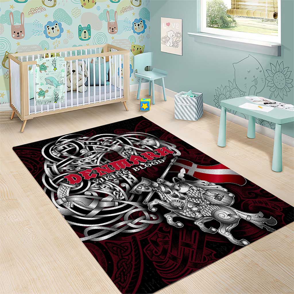 Denmark Viking Blood Area Rug Nordic Runes and Shield of Ancestry in Tribal Knotwork