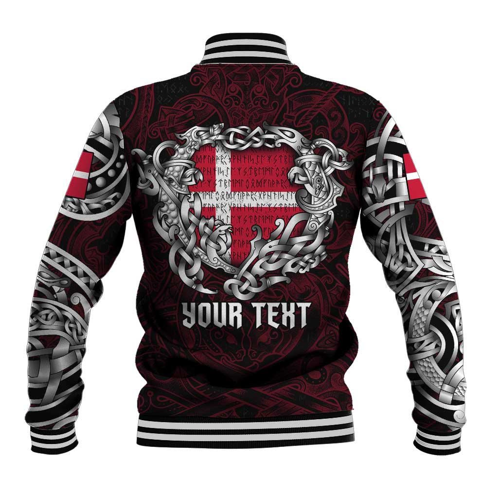 Personalized Denmark Viking Blood Baseball Jacket Nordic Runes and Shield of Ancestry in Tribal Knotwork