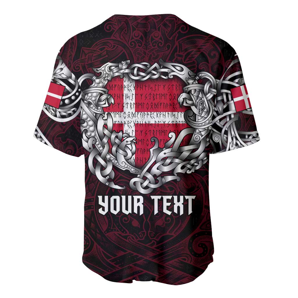 Personalized Denmark Viking Blood Baseball Jersey Nordic Runes and Shield of Ancestry in Tribal Knotwork