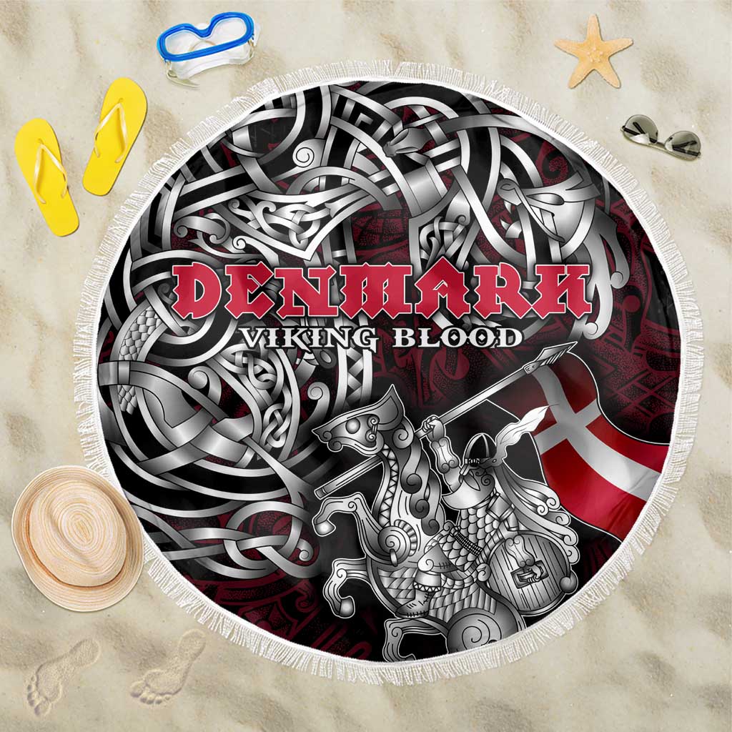 Denmark Viking Blood Beach Blanket Nordic Runes and Shield of Ancestry in Tribal Knotwork