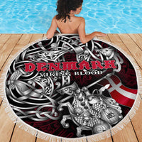 Denmark Viking Blood Beach Blanket Nordic Runes and Shield of Ancestry in Tribal Knotwork