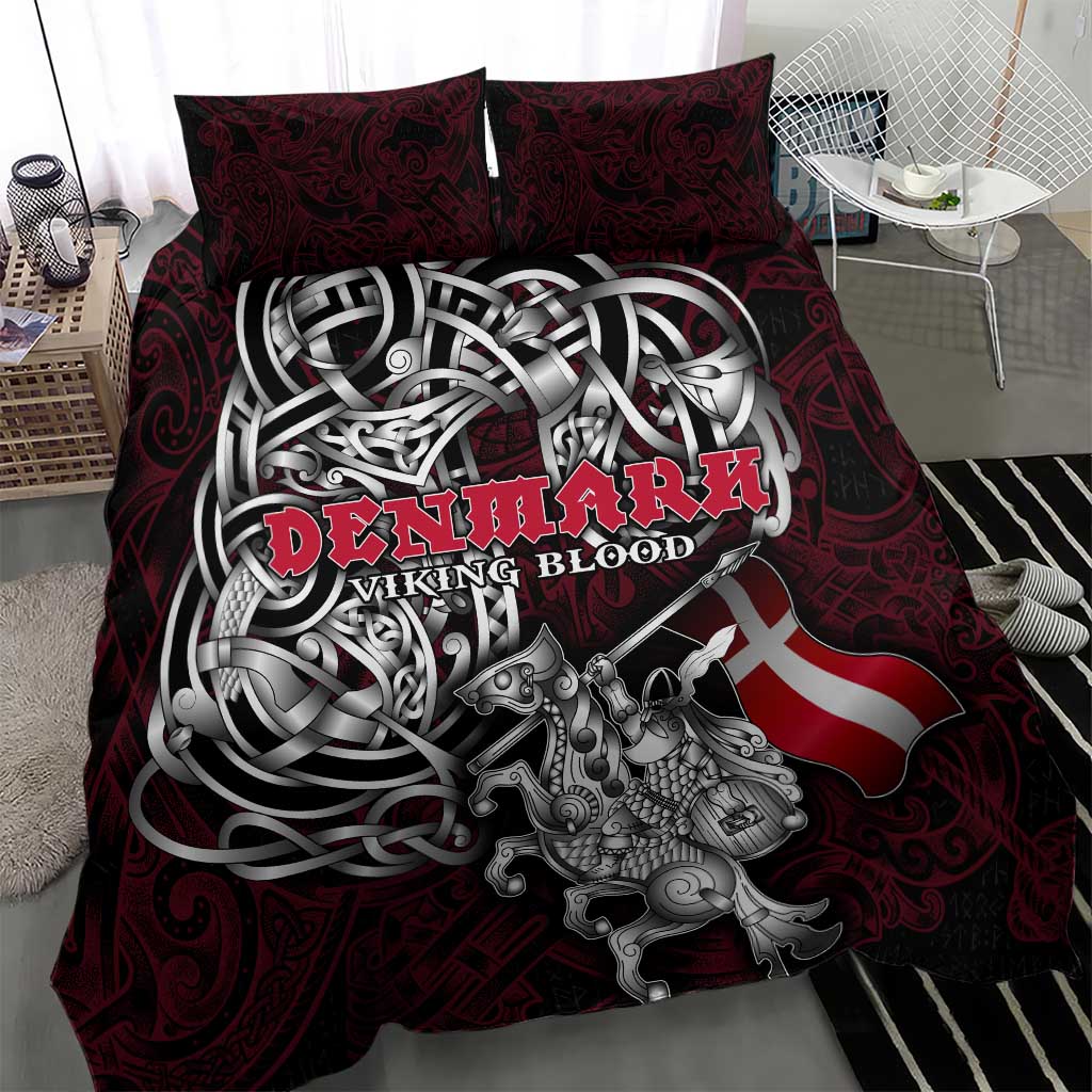 Denmark Viking Blood Bedding Set Nordic Runes and Shield of Ancestry in Tribal Knotwork