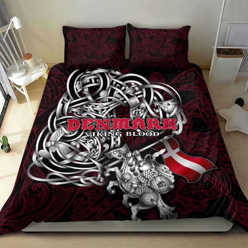 Denmark Viking Blood Bedding Set Nordic Runes and Shield of Ancestry in Tribal Knotwork
