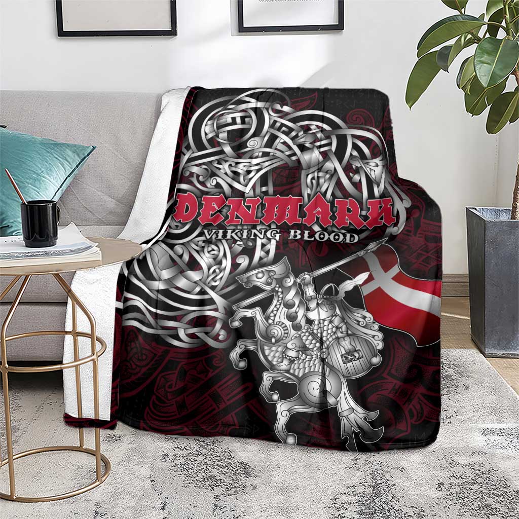 Denmark Viking Blood Blanket Nordic Runes and Shield of Ancestry in Tribal Knotwork