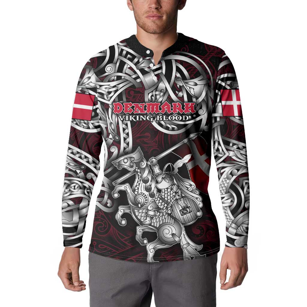 Personalized Denmark Viking Blood Button Sweatshirt Nordic Runes and Shield of Ancestry in Tribal Knotwork