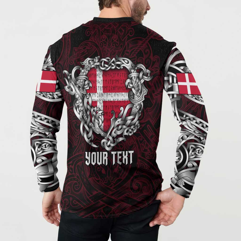 Personalized Denmark Viking Blood Button Sweatshirt Nordic Runes and Shield of Ancestry in Tribal Knotwork