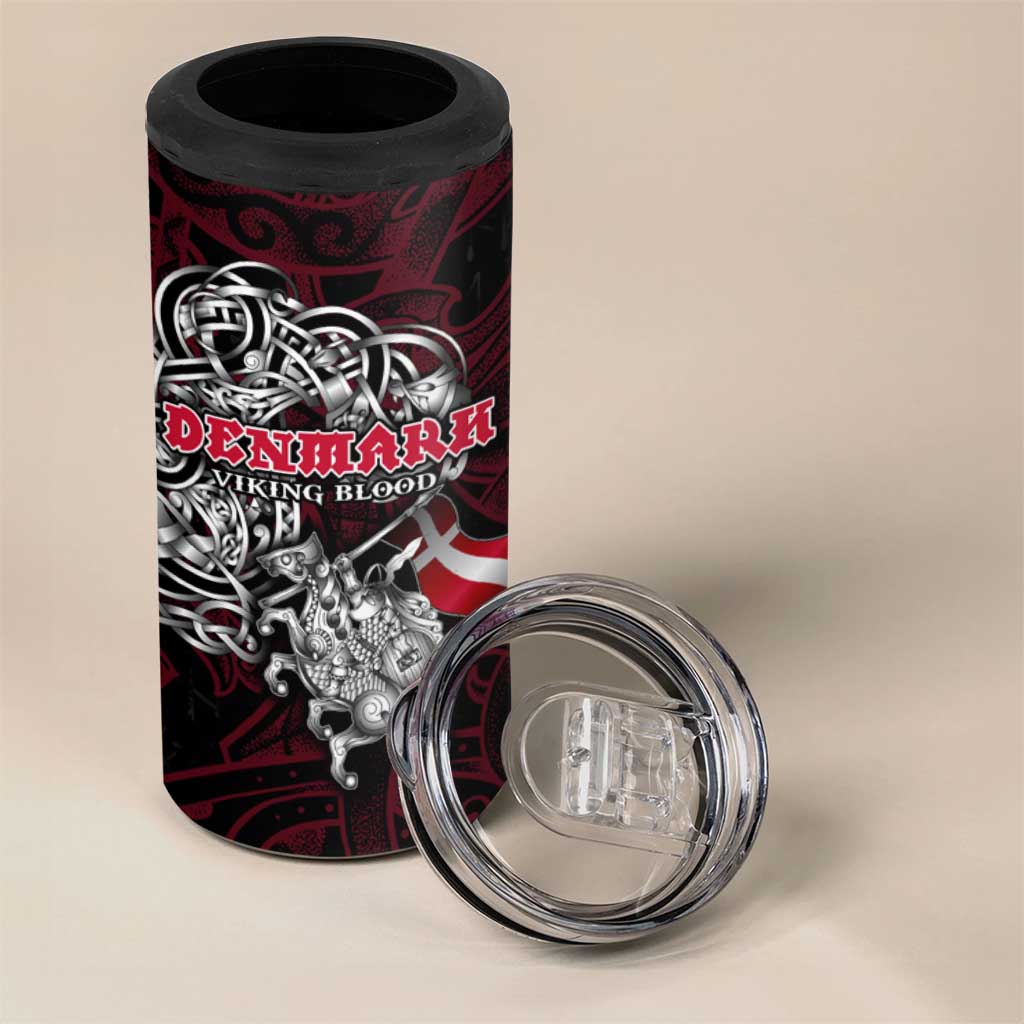 Denmark Viking Blood 4 in 1 Can Cooler Tumbler Nordic Runes and Shield of Ancestry in Tribal Knotwork
