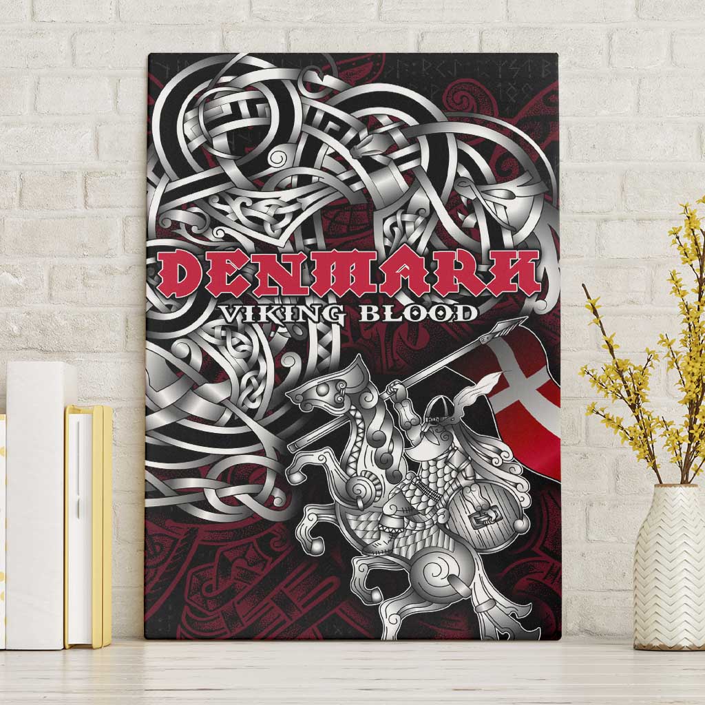 Denmark Viking Blood Canvas Wall Art Nordic Runes and Shield of Ancestry in Tribal Knotwork