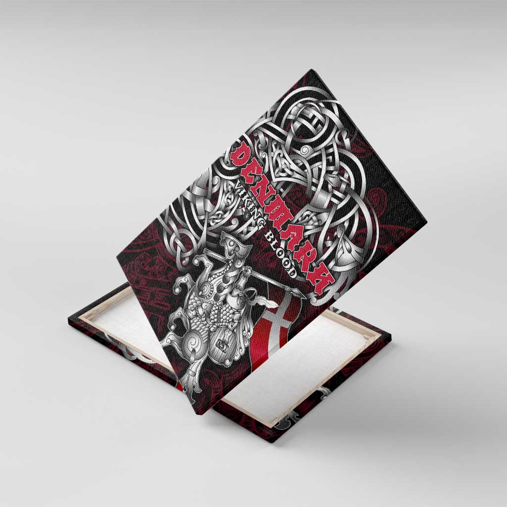 Denmark Viking Blood Canvas Wall Art Nordic Runes and Shield of Ancestry in Tribal Knotwork