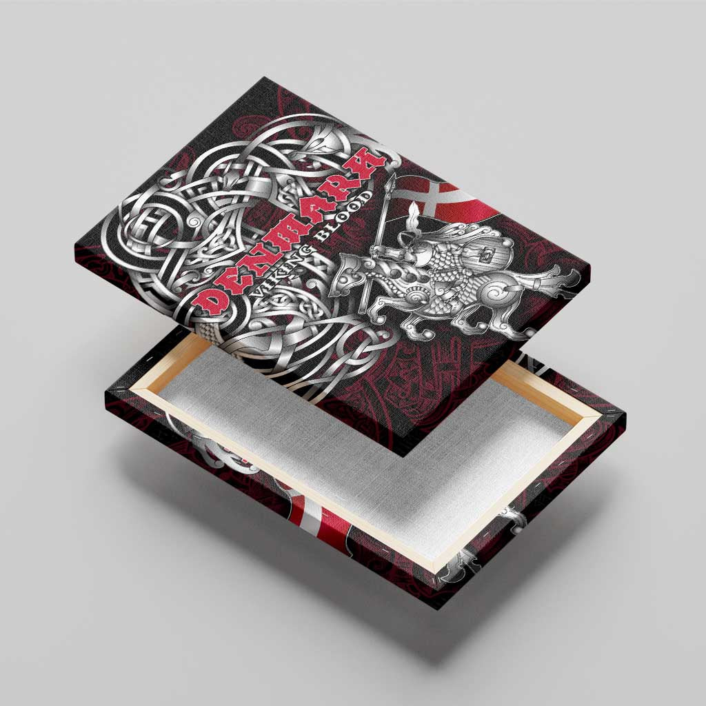 Denmark Viking Blood Canvas Wall Art Nordic Runes and Shield of Ancestry in Tribal Knotwork