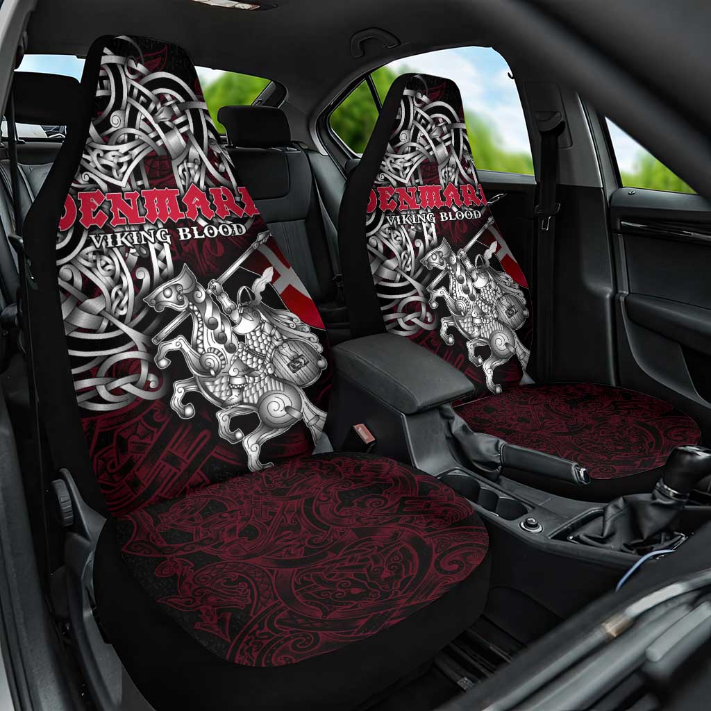 Denmark Viking Blood Car Seat Cover Nordic Runes and Shield of Ancestry in Tribal Knotwork