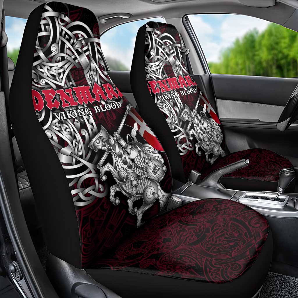 Denmark Viking Blood Car Seat Cover Nordic Runes and Shield of Ancestry in Tribal Knotwork
