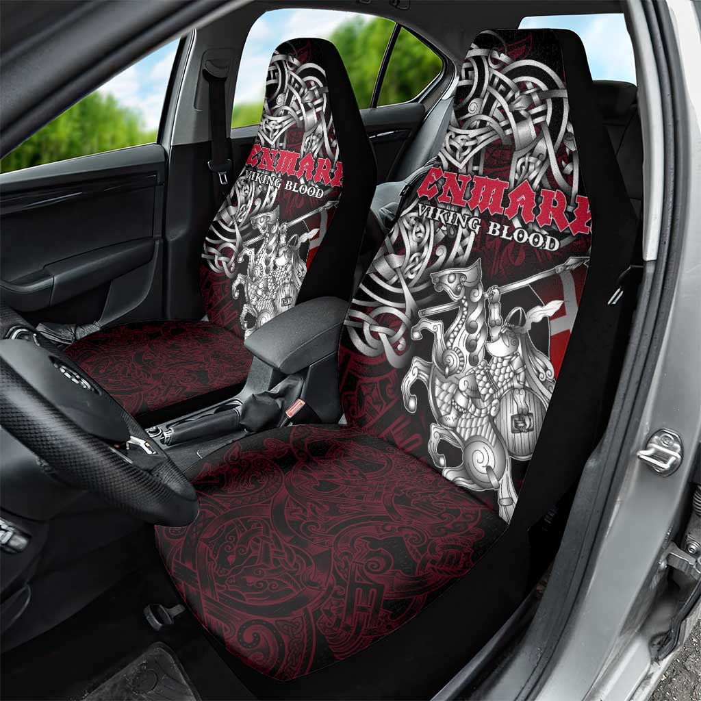 Denmark Viking Blood Car Seat Cover Nordic Runes and Shield of Ancestry in Tribal Knotwork