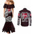 Personalized Denmark Viking Blood Couples Matching Mermaid Dress and Long Sleeve Button Shirt Nordic Runes and Shield of Ancestry in Tribal Knotwork