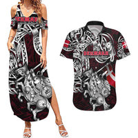 Personalized Denmark Viking Blood Couples Matching Summer Maxi Dress and Hawaiian Shirt Nordic Runes and Shield of Ancestry in Tribal Knotwork