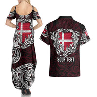 Personalized Denmark Viking Blood Couples Matching Summer Maxi Dress and Hawaiian Shirt Nordic Runes and Shield of Ancestry in Tribal Knotwork