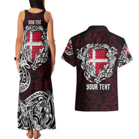 Personalized Denmark Viking Blood Couples Matching Tank Maxi Dress and Hawaiian Shirt Nordic Runes and Shield of Ancestry in Tribal Knotwork
