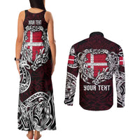 Personalized Denmark Viking Blood Couples Matching Tank Maxi Dress and Long Sleeve Button Shirt Nordic Runes and Shield of Ancestry in Tribal Knotwork