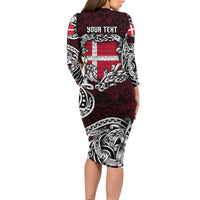 Personalized Denmark Viking Blood Family Matching Long Sleeve Bodycon Dress and Hawaiian Shirt Nordic Runes and Shield of Ancestry in Tribal Knotwork