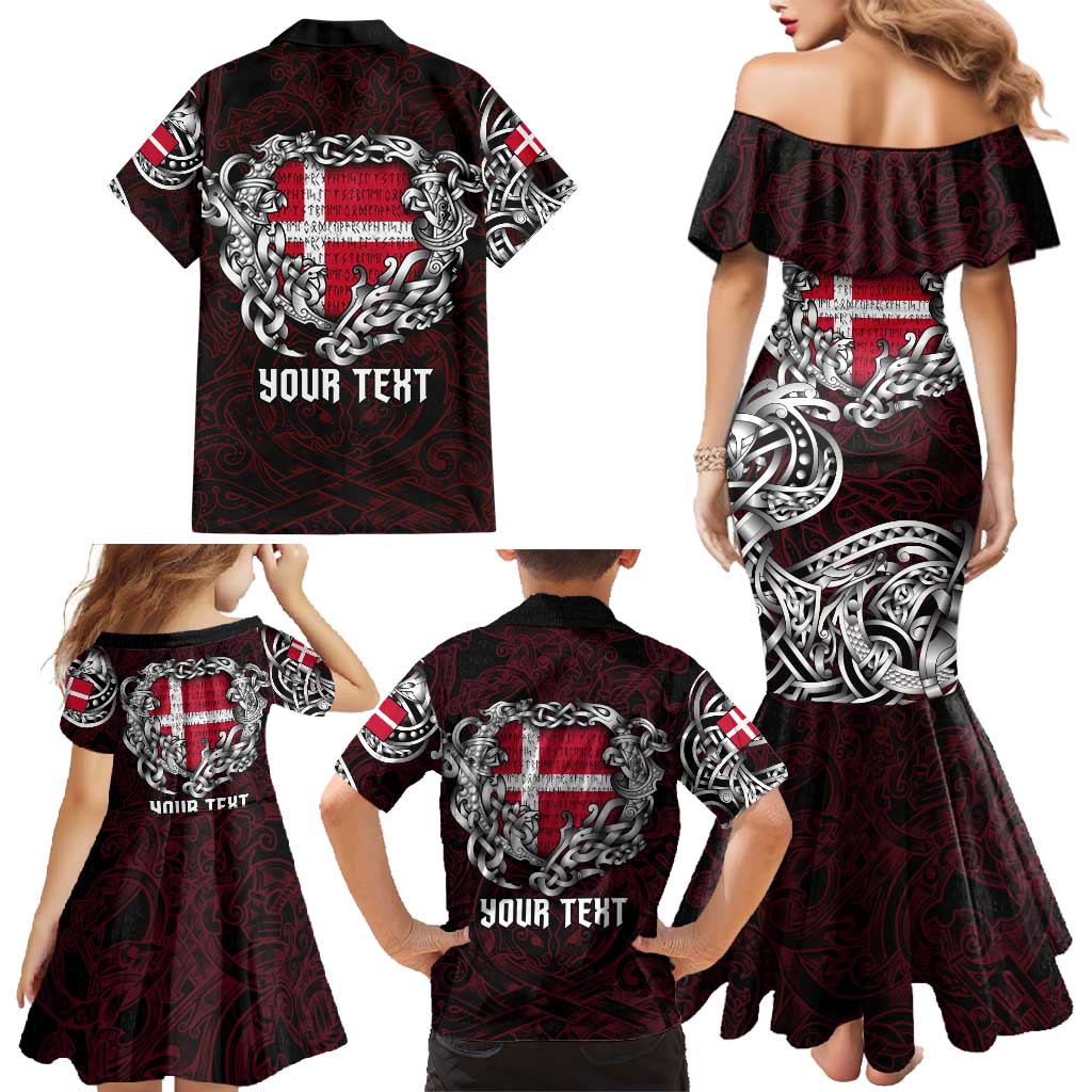 Personalized Denmark Viking Blood Family Matching Mermaid Dress and Hawaiian Shirt Nordic Runes and Shield of Ancestry in Tribal Knotwork