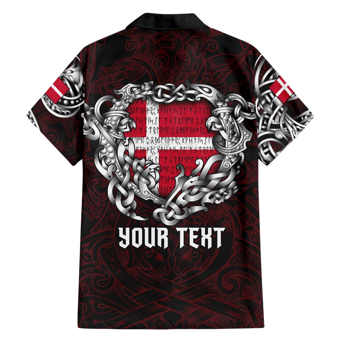 Personalized Denmark Viking Blood Family Matching Off The Shoulder Long Sleeve Dress and Hawaiian Shirt Nordic Runes and Shield of Ancestry in Tribal Knotwork