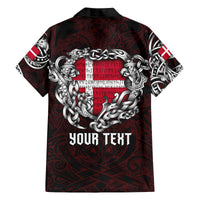 Personalized Denmark Viking Blood Family Matching Off The Shoulder Long Sleeve Dress and Hawaiian Shirt Nordic Runes and Shield of Ancestry in Tribal Knotwork