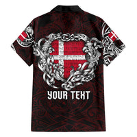 Personalized Denmark Viking Blood Family Matching Off Shoulder Short Dress and Hawaiian Shirt Nordic Runes and Shield of Ancestry in Tribal Knotwork