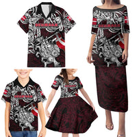 Personalized Denmark Viking Blood Family Matching Puletasi and Hawaiian Shirt Nordic Runes and Shield of Ancestry in Tribal Knotwork